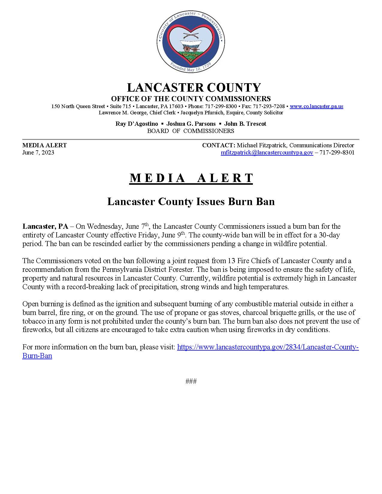 Media Alert - Burn Ban