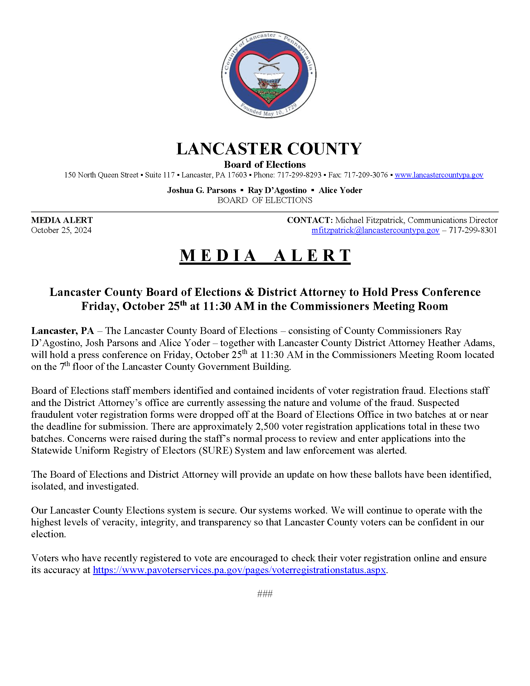 Media Alert - BOE DA Press Conference