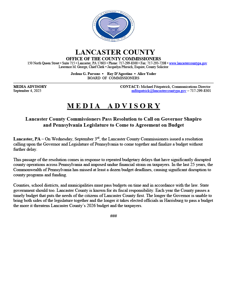 Media Advisory - State Budget